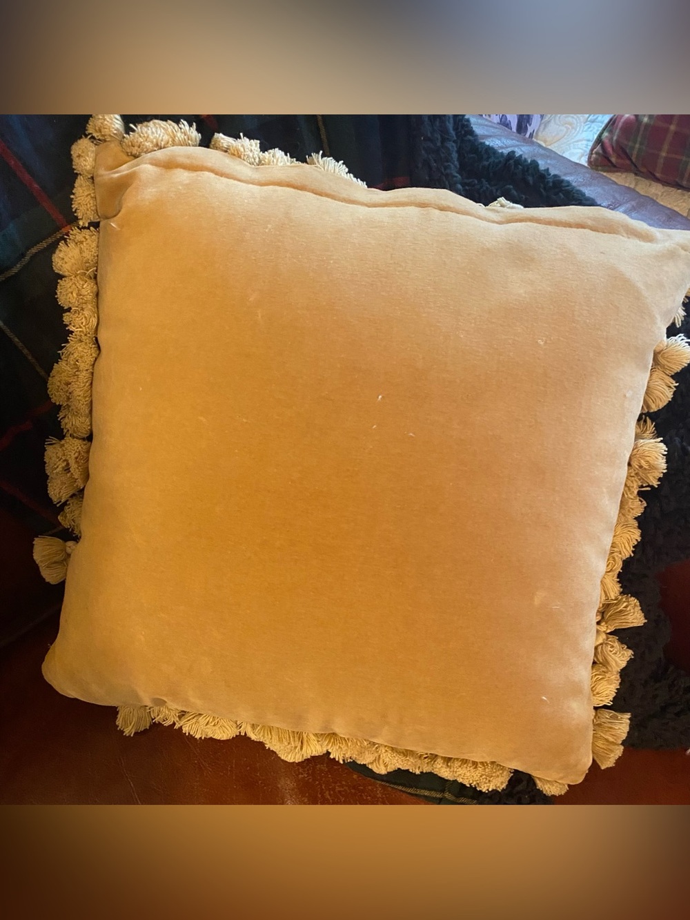 Vintage Floral Needlepoint Throw Pillow in Cream and Rose tassel trim - Picture 4 of 5
